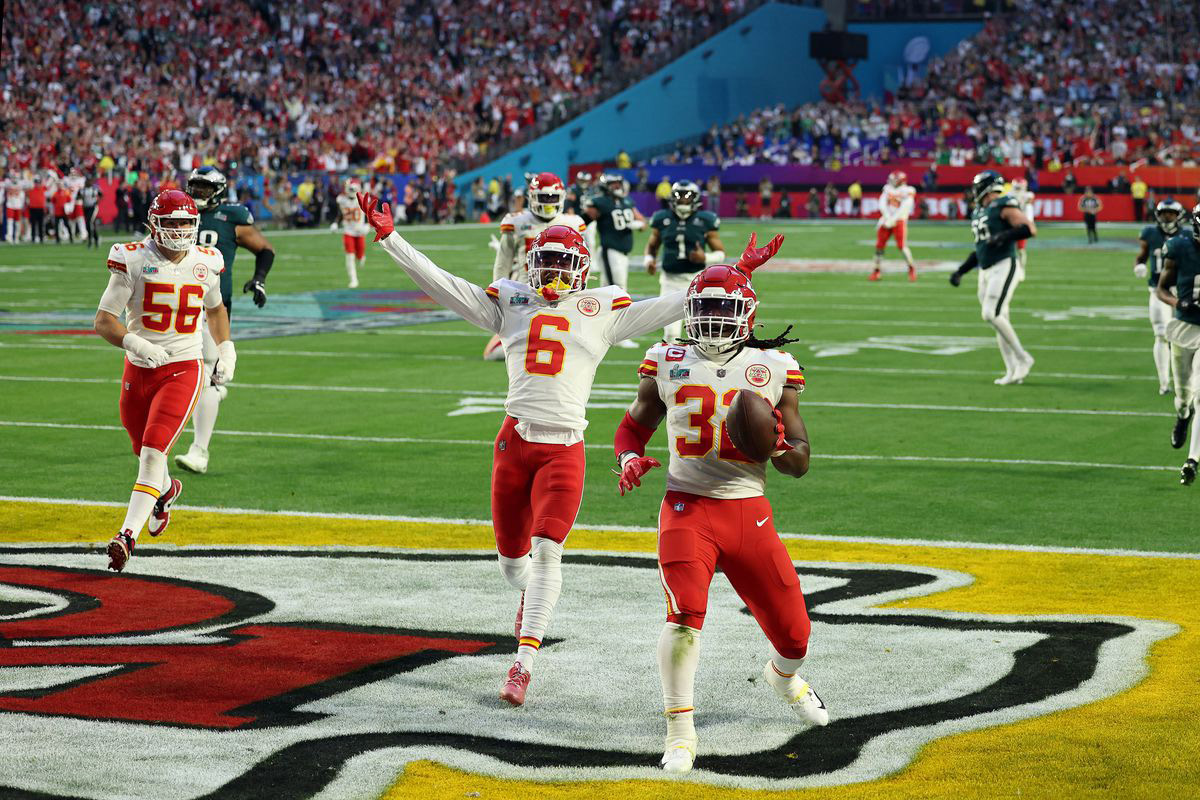 Nick Bolton Kansas City Chiefs Unsigned Super Bowl LVII Champions Fumble Returned for A Touchdown Photograph